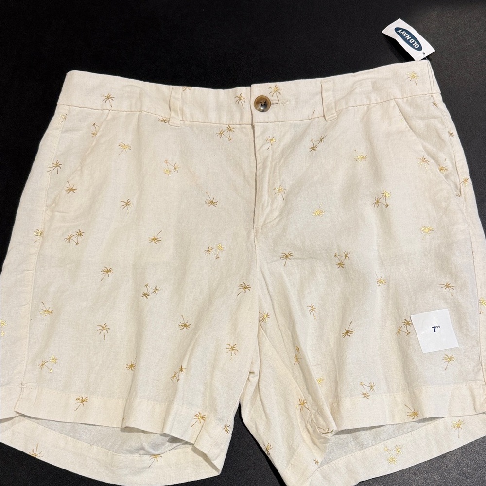 Old Navy Cream Shorts with Gold Palm Tree Print